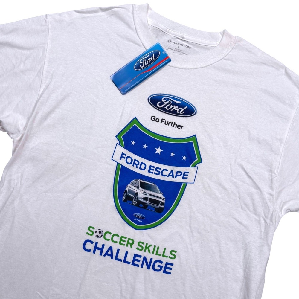 NEW 2012 Ford Escape Soccer Skills Promo T-Shirt Mens L (FIT M)) White Blue RARE